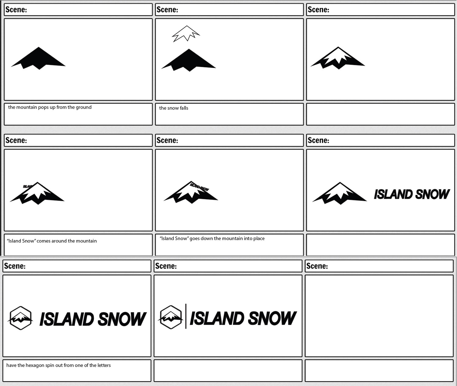 island snow logo animation story board