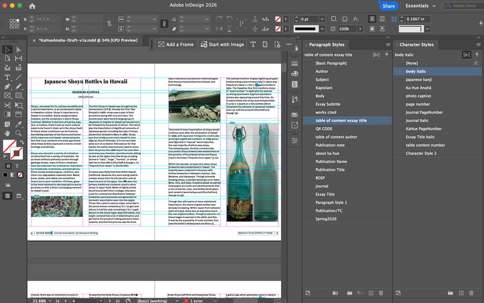 InDesign layout of the journal